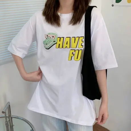 欧货大版ins短袖t恤女2021早春新款纯棉宽松韩版洋气减龄上衣服潮商品大图