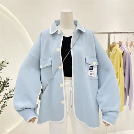 卫衣女春秋薄款2021年新款廓形时髦翻领小众设计感宽松ins潮外套商品大图