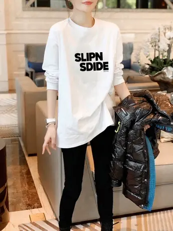 中长款长袖t恤女2023新款秋冬季加绒内搭打底衫今年流行爆款上衣商品大图