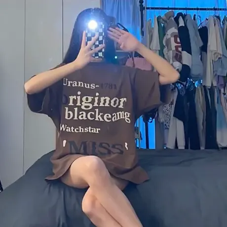 大码美式复古短袖t恤女夏季宽松ins潮牌设计感高街hiphop半袖上衣商品大图