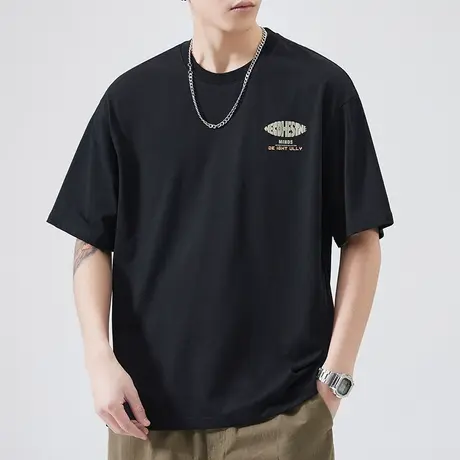 夏季潮牌男装印花纯棉圆领短袖T恤男生2024新款半截袖上衣服男士商品大图