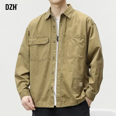 男士卡其色工装衬衫男长袖高级感潮牌休闲衬衣外套春秋款2023新款商品大图