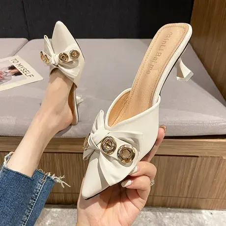 永希时尚气质包头拖女新款小众高级感蝴蝶结细跟凉拖夏季外穿拖鞋商品大图