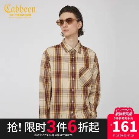 卡宾男装格纹长袖衬衫秋秋款潮流宽松上衣H商品大图