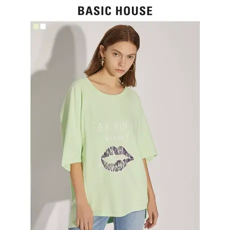 Basic House/百家好HUTS320C 2020亲肤T恤女-有问题不上商品大图