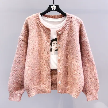 日系小香风毛衣外套女冬季2023新款宽松慵懒风软糯百搭针织开衫商品大图