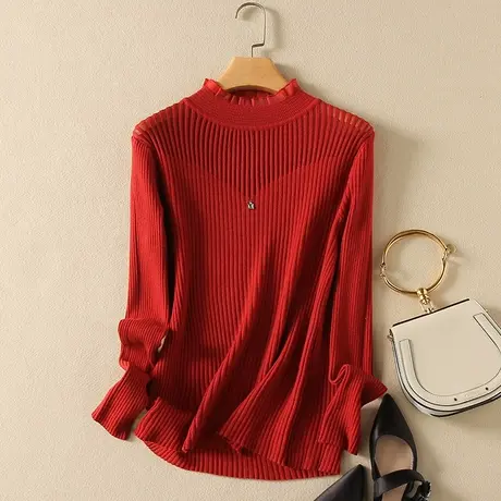 春装女2024年新款针织衫蕾丝镂空毛衣女装洋气爆款内搭打底衫上衣图片