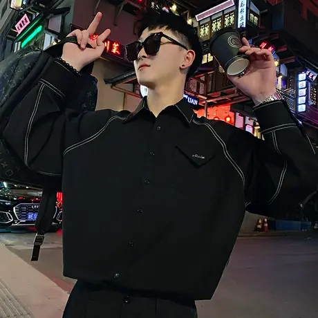 重磅春秋季衬衫长袖高级感插肩袖发型师衬衣外套秋装上衣2023新款商品大图