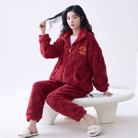 2024龙年睡衣女本命年秋冬属龙大红色家居服女士套装珊瑚绒秋冬季图片