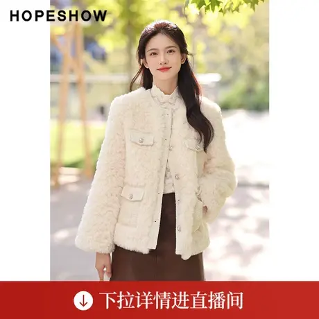 【直播专享】冬季香风单排扣圆领仿羊毛皮草外套90122360401红袖图片