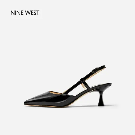 Nine West/玖熙包头后空尖头凉鞋2024年夏季新款牛漆皮沙漏跟单鞋图片
