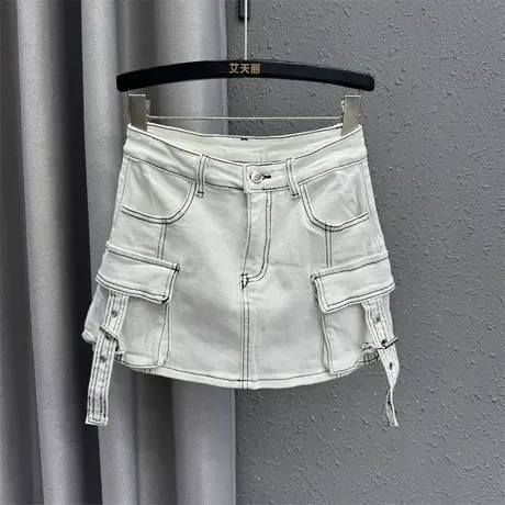 半身裙女时尚潮24春季新款白色酷辣工装休闲牛仔裙高腰显瘦包臀裙图片