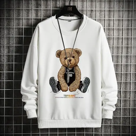 秋冬季新款卫衣男长袖t恤潮流宽松小熊印花打底衫情侣内搭秋衣服商品大图