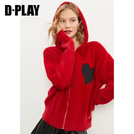 DPLAY德帕拉春款开衫休闲时尚撞色爱心刺绣针织开衫商品大图