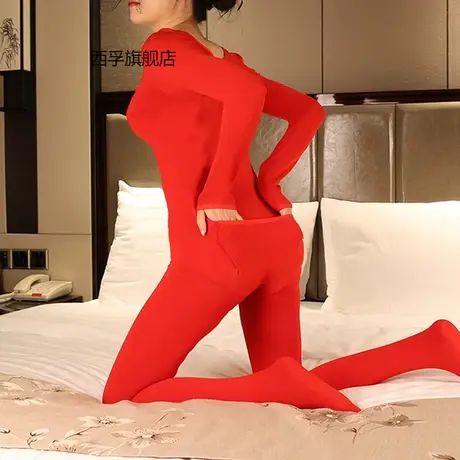 秋冬全身连体衣加绒加厚男女同款紧身保暖内衣可后脱拉链式全包衣商品大图