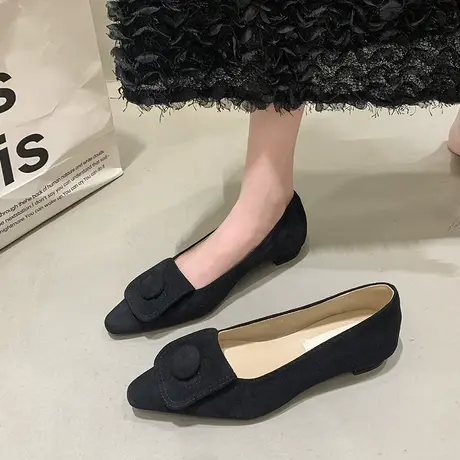 复古绒面单鞋女2024年春夏季新款配裙子尖头浅口瓢鞋法式玛丽珍鞋商品大图