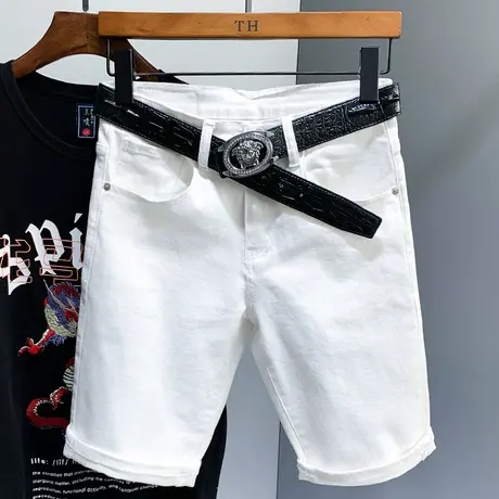 夏季新款潮牌白色牛仔短裤男修身学生五分裤男百搭中裤男百搭马裤商品大图