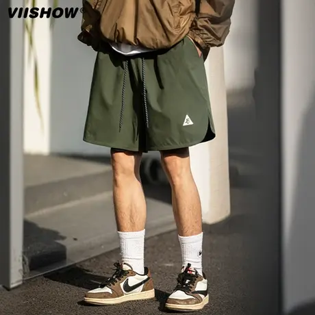 VIISHOW运动短裤男2024夏新款美式复古开叉沙滩裤刺绣休闲五分裤商品大图