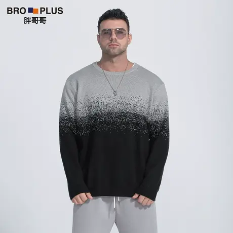 胖哥哥冬季新款圆领男士毛衣宽松加肥加大码百搭针织衫休闲毛线衫商品大图