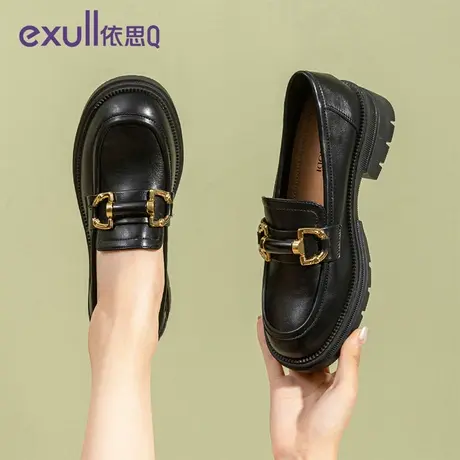 依思q粗跟单鞋女2024春季新款小皮鞋深口女鞋系带厚底增高松糕鞋商品大图