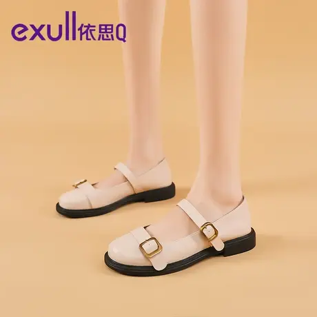 依思q平底玛丽珍女鞋2024新款夏季仙女风浅口单鞋白色低跟小皮鞋商品大图