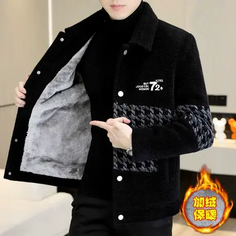 冬季加绒加厚外套男士潮牌高级感金貂绒夹克冬装保暖呢子短款大衣商品大图