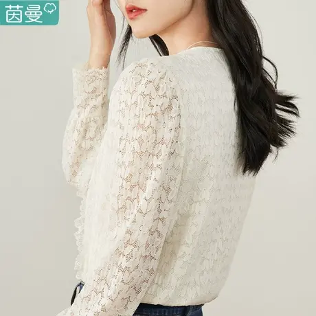 茵曼法式复古衬衫女2024新款春季打底蕾丝衫长袖衬衣上衣娃娃领图片