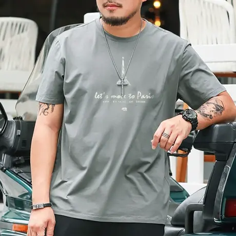 夏季男装加肥加大短袖T恤男宽松大码纯棉体恤衫胖子男士肥佬t恤潮商品大图