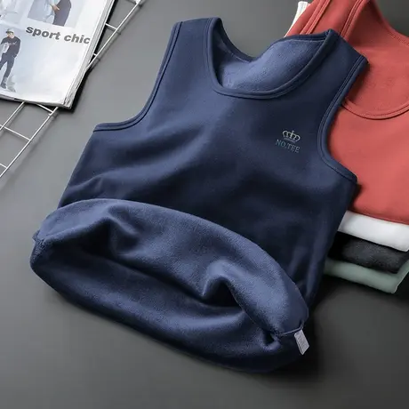 背心男秋冬季内穿加绒加厚运动坎肩健身跨栏无袖t恤打底保暖马甲图片