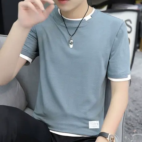夏季新款短袖T恤男士韩版潮流男装上衣服潮牌ins打底衫半截袖体恤商品大图