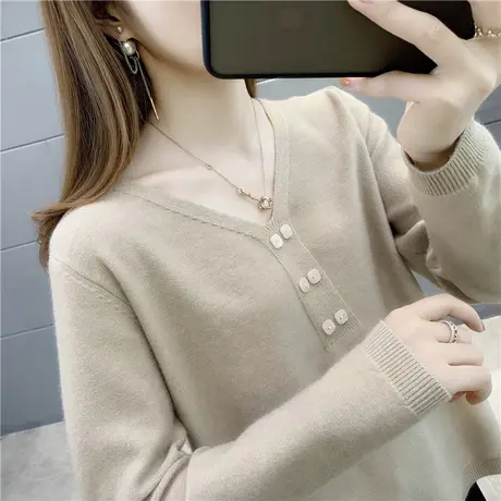 秋冬新款韩版慵懒宽松套头洋气百搭长袖针织打底衫女内搭毛衣上衣图片