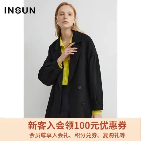 恩裳商场同款春季羊毛时尚西装领经典双排扣通勤毛呢外套商品大图