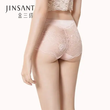 金三塔女真丝中腰透气平脚裤性感蕾丝包裹内裤女100%蚕丝内裤提臀图片