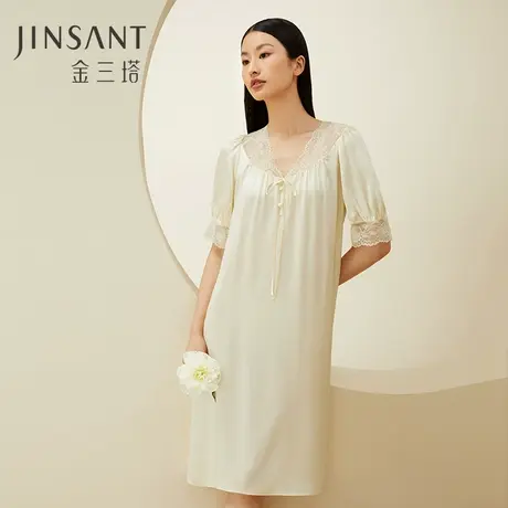 金三塔真丝蕾丝相拼纯欲睡裙100%桑蚕丝时尚家居服睡衣女春夏新品图片