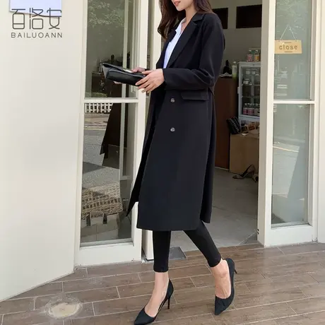 百洛安中长款风衣外套女秋装新款韩版系带显瘦气质百搭西装领大衣图片