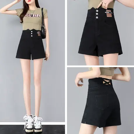 黑色牛仔短裤女2023年新款夏季薄款高腰显瘦阔腿宽松a字热裤ins潮商品大图