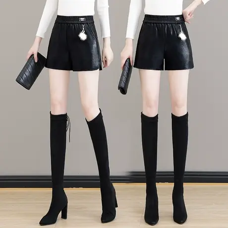 短裤女2023新款秋冬季打底高腰显瘦a字版PU皮直筒裤修身休闲外穿图片