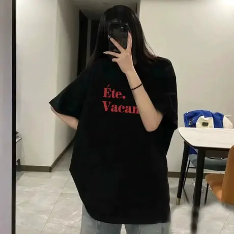 夏季欧货爆款大版宽松中长款遮PP仿棉短袖t恤女春秋内搭圆领体恤图片