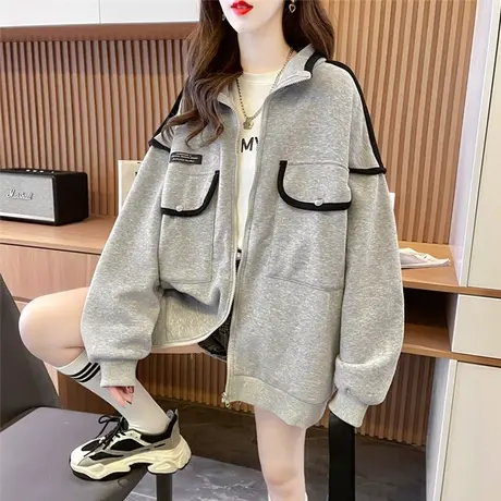 卫衣女秋冬季韩版宽松设计感小众bf慵懒风加绒加厚小个子开衫外套图片