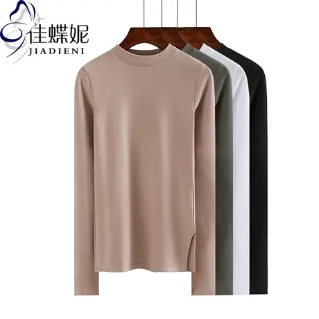 秋冬季新款韩版半高领修身长袖纯棉纯色简约显瘦T恤打底衫女装图片