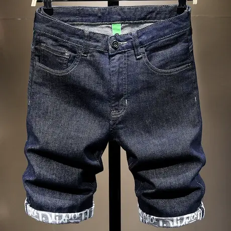 夏天复古牛仔短裤男士修身潮流中裤韩版五分裤潮牌马裤弹力5分裤商品大图