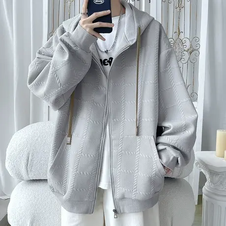 开衫连帽卫衣男款2023秋季潮牌港风宽松青少年外套潮流棒球服夹克商品大图