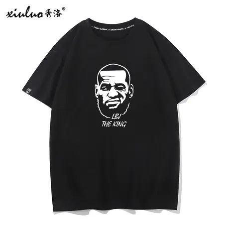 秀洛湖人23号詹姆斯人像短袖t恤男纯棉宽松衣服青少年运动体恤衫商品大图