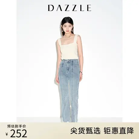 DAZZLE地素奥莱春夏纯色法式简约方领针织提花吊带背心上衣女图片