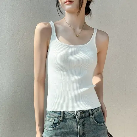 大U领纯色吊带针织背心女2025春夏新款螺纹内搭显瘦打底上衣外穿商品大图