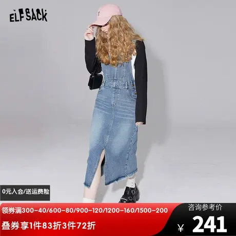 妖精的口袋中长款开叉牛仔背带裙女2024年早春新款高级感修身裙子图片