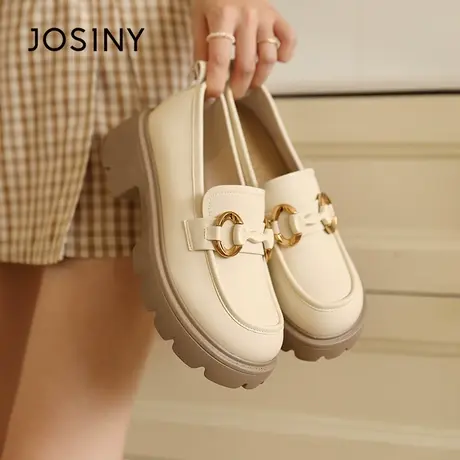 Josiny/卓诗尼乐福女鞋2023秋季新款时尚百搭休闲金属扣粗跟单鞋商品大图