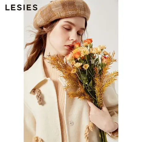 蓝色倾情2022冬女装新款 两色入学院麻花绳全毛中长款双面呢大衣图片