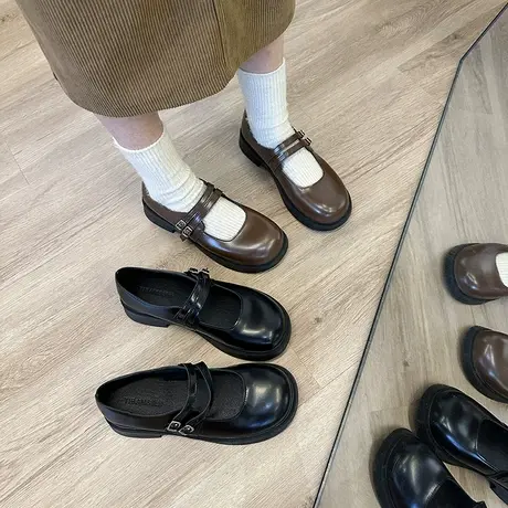玛丽珍鞋女2024年春季新款超火复古粗跟单鞋配裙子通勤浅口小皮鞋图片