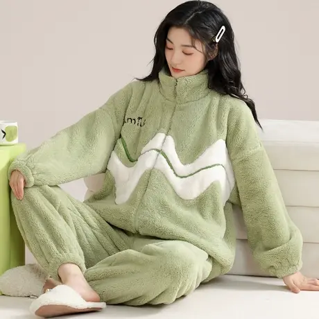 南极人女士睡衣女珊瑚绒加厚加绒冬季法兰绒家居服套装新款可外穿商品大图